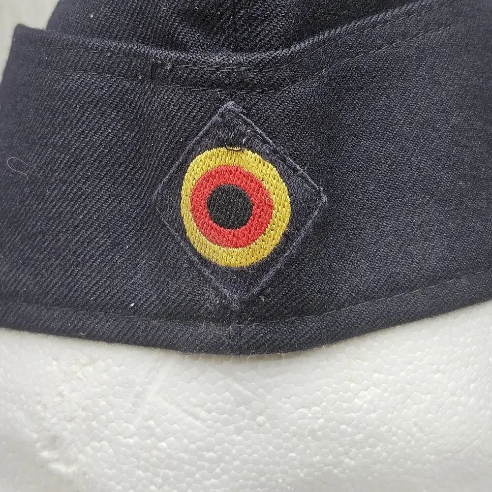 Vintage German‎ Army Hat Cap Black Feldmütze Mütze Cotton
